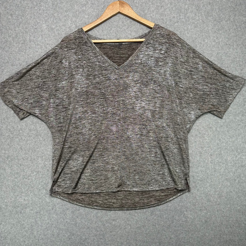 Anthropologie Metallic Shimmery Knit Dolman Sleeve V‎ Neck Top Women Size M